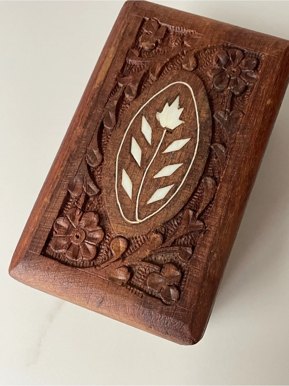 Vintage Hand-Carved Decorative Floral Wooden Trinket Box